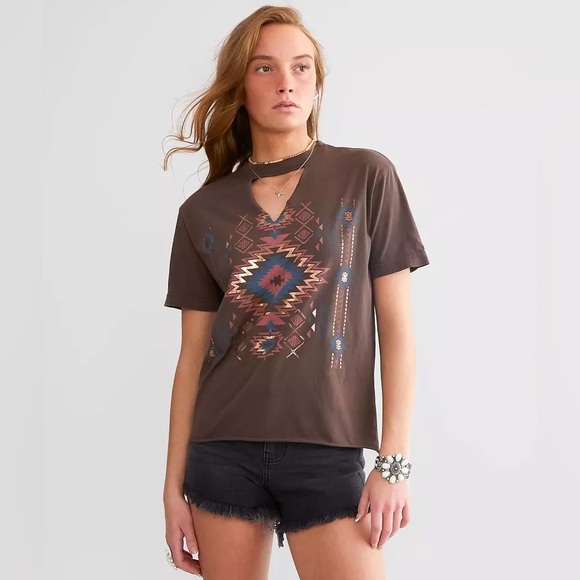 Sterling & Stitch Aztec raw edge print top - Picture 6 of 6